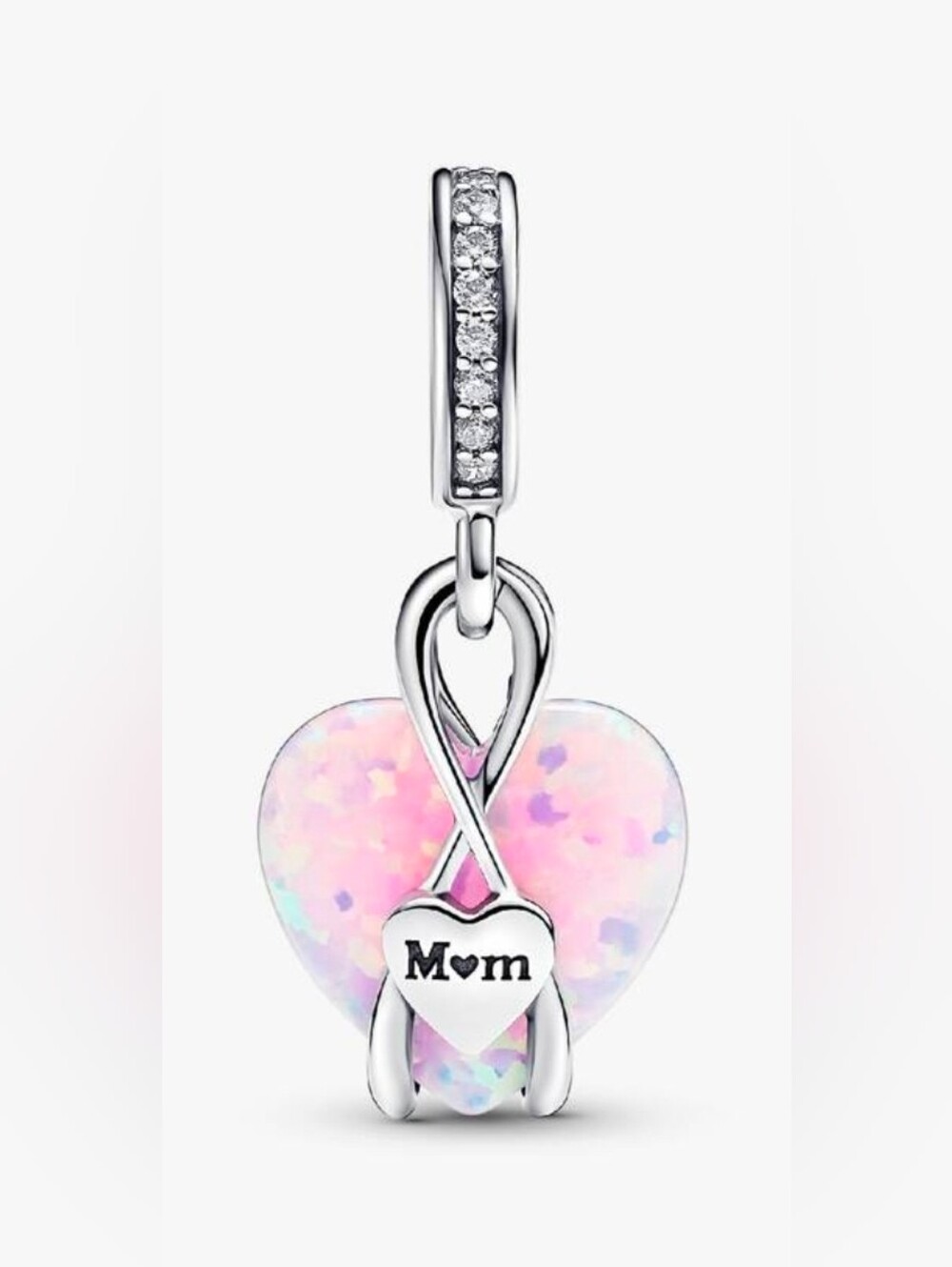 Authentic NEW Pandora Mom Opalescent Heart Dangle Charm S925ALE CZ